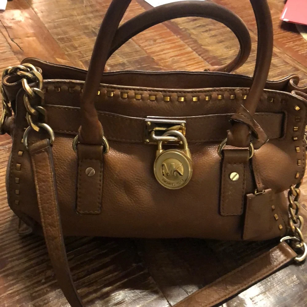 Michael Kors Hamilton Satchel Handbag Soft Genuine Leather (Brown/Gold )medium - Picture 10 of 11